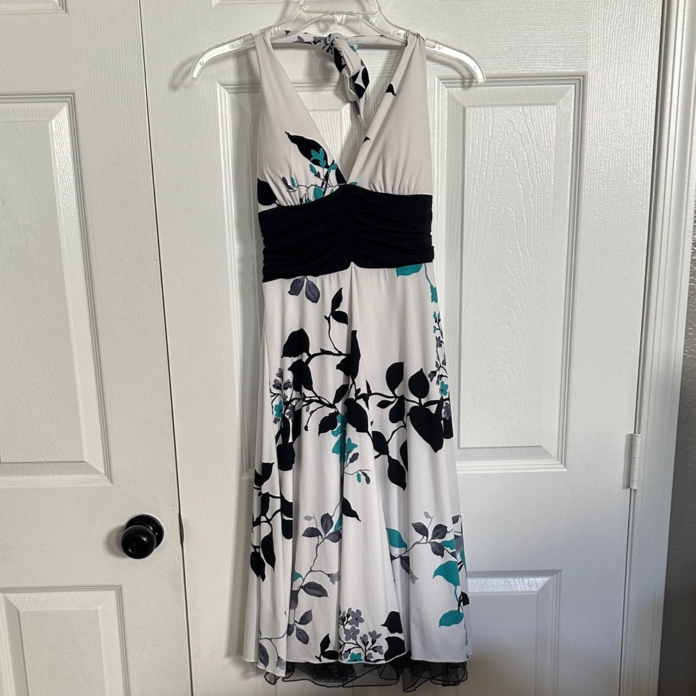 Floral Halter Women’s Dress in Black and White